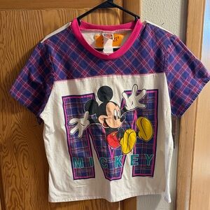 Disney Mickey Mouse Plaid Tee - Purple and White